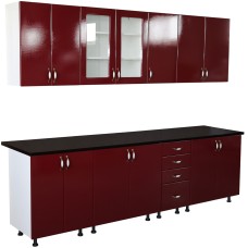 Bucatarie Zebra 260 cm din MDF Rosu Simplu cu blat termoizolant negru